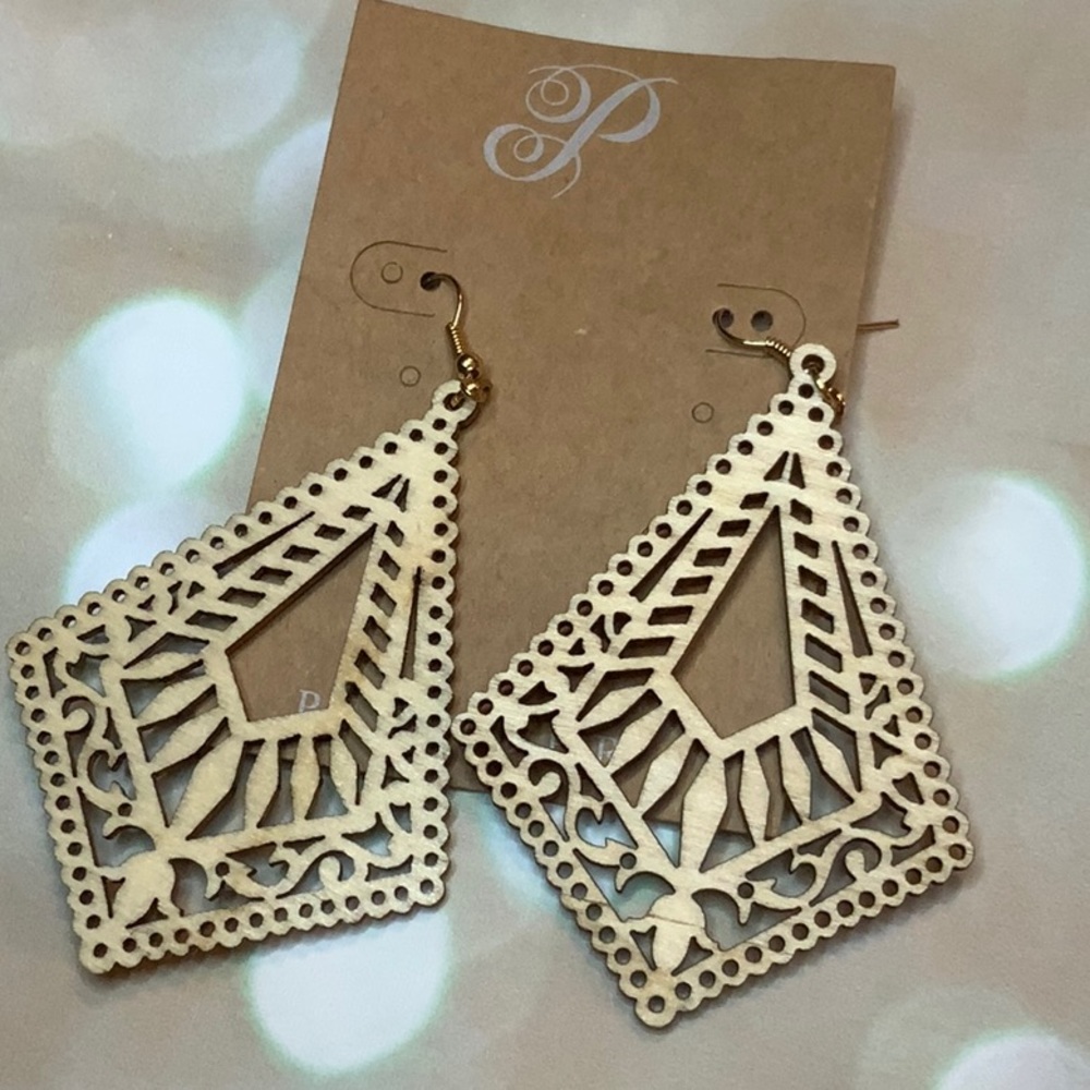 Plunder Daylan Natural Wood Earrings New